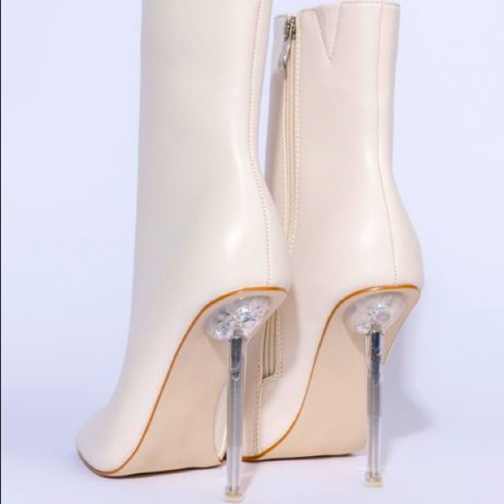 AZALEA WANG Ivory Chelsea Vegan Leather Open Toe Ankle Boots - Picture 3 of 5